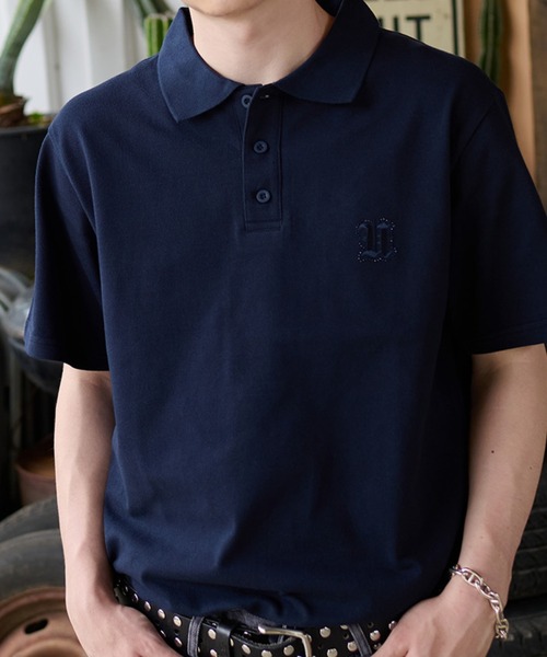 kutir（クティール） ポロシャツ RHINESTONE SEED STITCHES POLO SHIRT