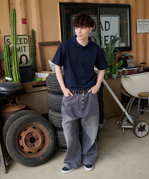 kutir（クティール） ポロシャツ RHINESTONE SEED STITCHES POLO SHIRT