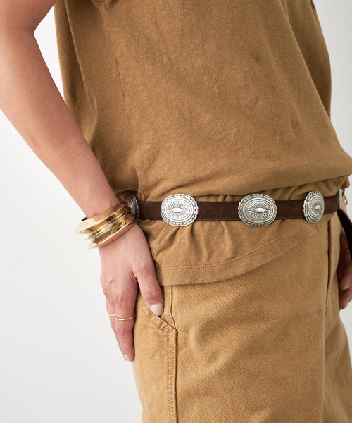 小物 ITARY PUNTOVITA leather concho belt Western Gold Longhorn Buckle Star Conchos Embossed Full