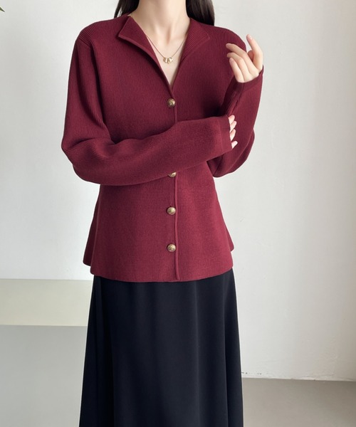 ABITOKYO カーディガン 開襟フレアシルエットペプラムニット