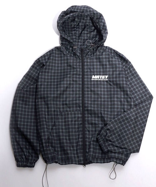 ブルゾン ジャンバー ワンポイントロゴ刺繍チェック ジップパーカー