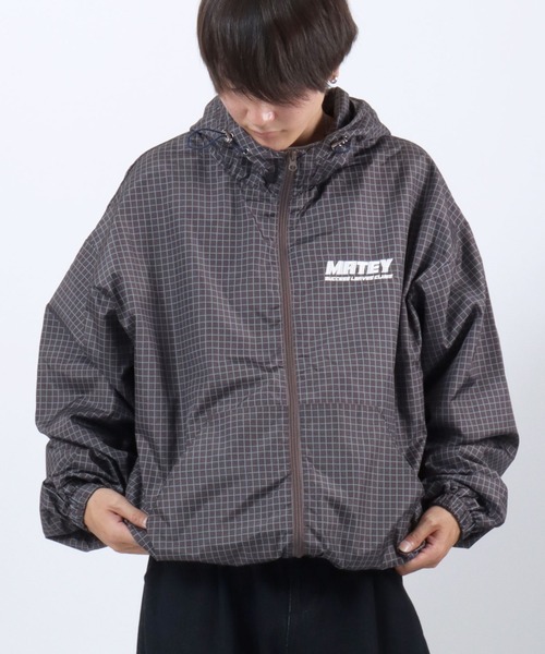 ブルゾン ジャンバー ワンポイントロゴ刺繍チェック ジップパーカー