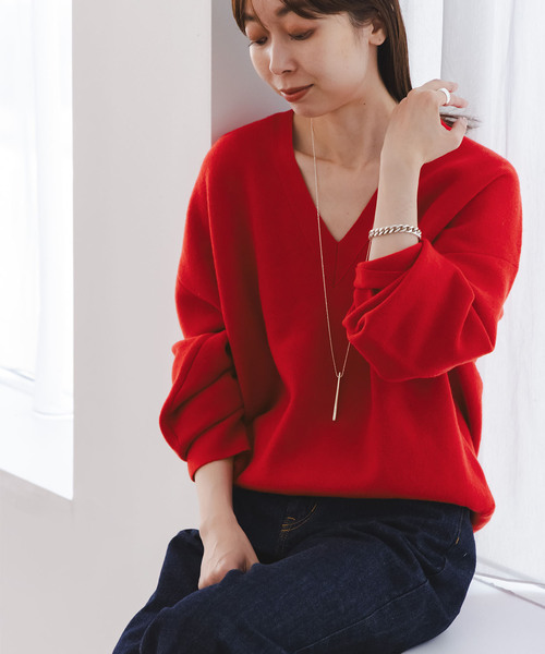 【23aw】ノーブル　カシミヤウールショートVプルオーバー　レッド　公式完売 23aw】ノーブル カシミヤウールショートVプルオーバー レッド
