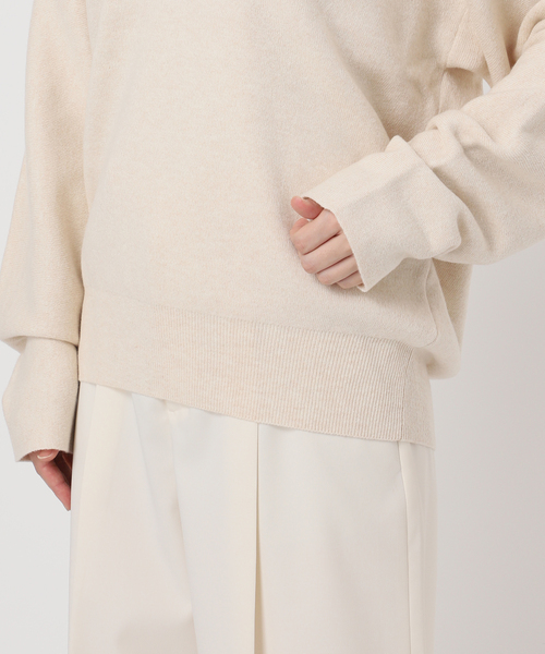 ⭐️美品⭐️プラダ　ムートン切り替えニット　カシミヤ　リアルレザー　ピンク　L NOBLE ニット セーター カシミヤMIX スムースVプルオーバー