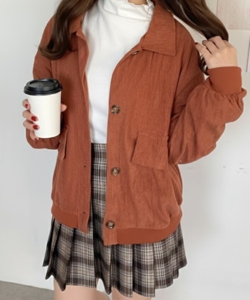 Mejoul ブルゾン アウター ポケット付きショート丈コーデュロイライト