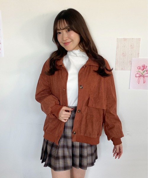 Mejoul ブルゾン アウター ポケット付きショート丈コーデュロイライト