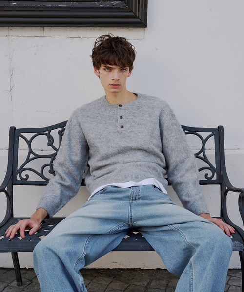 ニット/セーター agawd Henry Neck Knit OP   aries mirage Aries wool blend jumper Boucle Space Dye Knit men's AR2001902 at