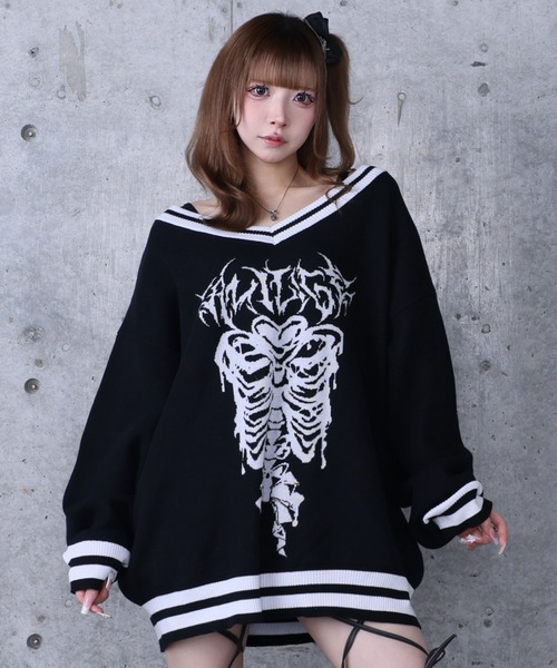 Amilige（アミリージュ） ニット セーター 骨ロゴジャカードニット