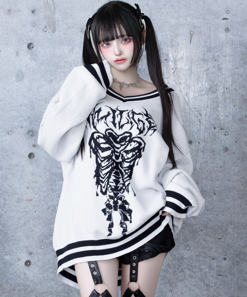 Amilige（アミリージュ） ニット セーター 骨ロゴジャカードニット