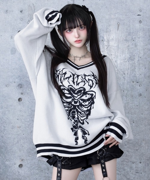 Amilige（アミリージュ） ニット セーター 骨ロゴジャカードニット