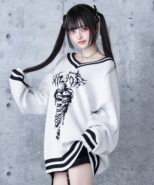 Amilige（アミリージュ） ニット セーター 骨ロゴジャカードニット