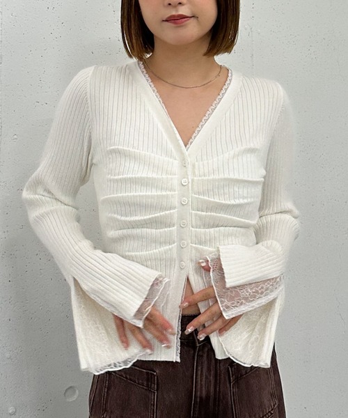 archives（アルシーヴ） カーディガン レーストリムリブニット