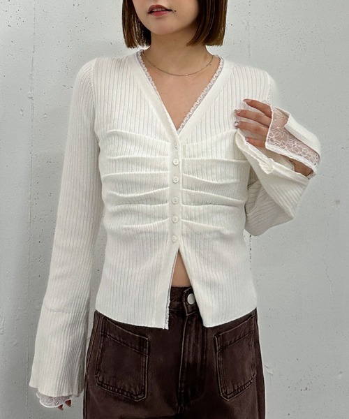 archives（アルシーヴ） カーディガン レーストリムリブニット