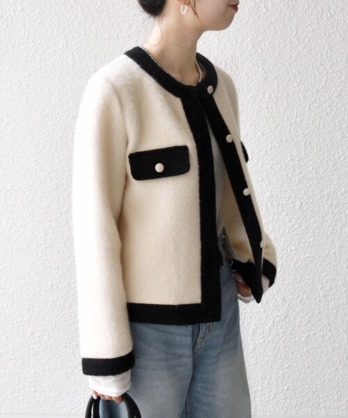 SHIPS any ジャケット ノーカラージャケット any: バイカラー クルー