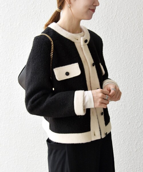 SHIPS any ジャケット ノーカラージャケット any: バイカラー クルー