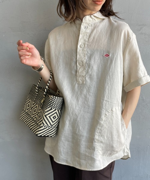DANTON 半袖シャツ 42 ベージュ プルオーバー ヘンリーネック XL Danton（ダントン） 半袖ブラウス 42 ライトベージュ レディース