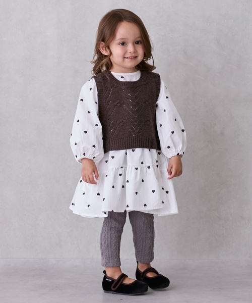 petit main ワンピース 「リンク」ベストつきティアードワンピース