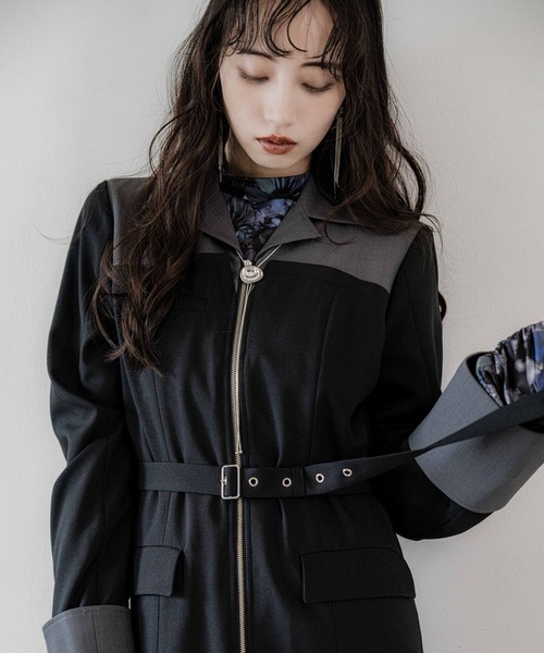 美品✨HARE ハレ レースアップスリーブ ジップアップワンピース F