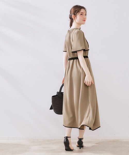 「couture brooch」 半袖ワンピース 38 ブラウン レディース_画像4