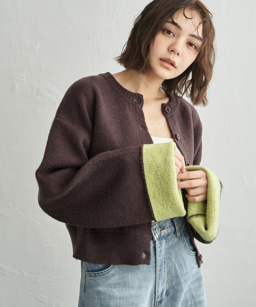 notch. カーディガン アルパカタッチバイカラーカーディガン