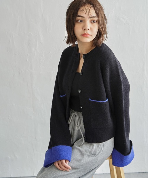 notch. カーディガン アルパカタッチバイカラーカーディガン