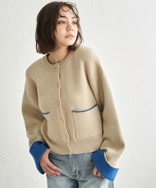 notch. カーディガン アルパカタッチバイカラーカーディガン