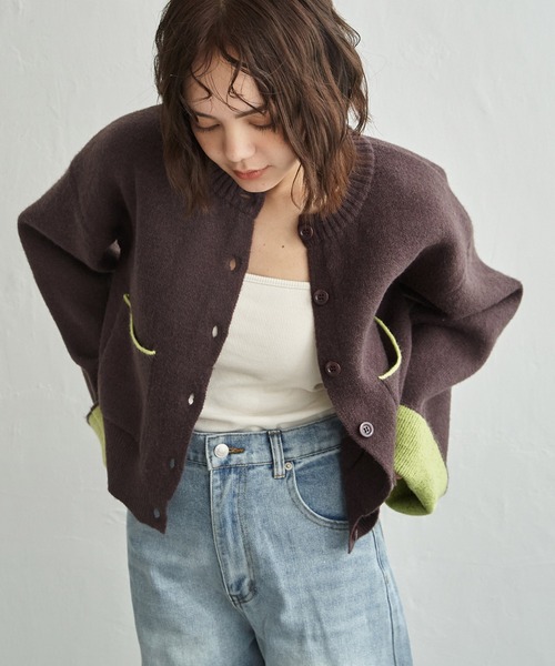 notch. カーディガン アルパカタッチバイカラーカーディガン