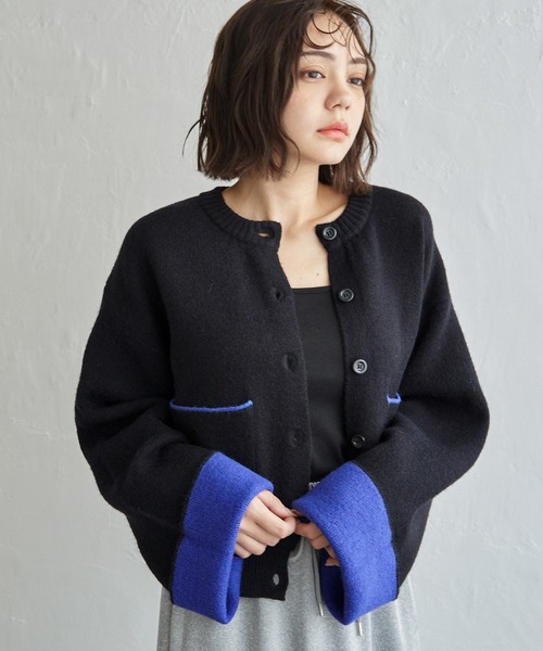 notch. カーディガン アルパカタッチバイカラーカーディガン