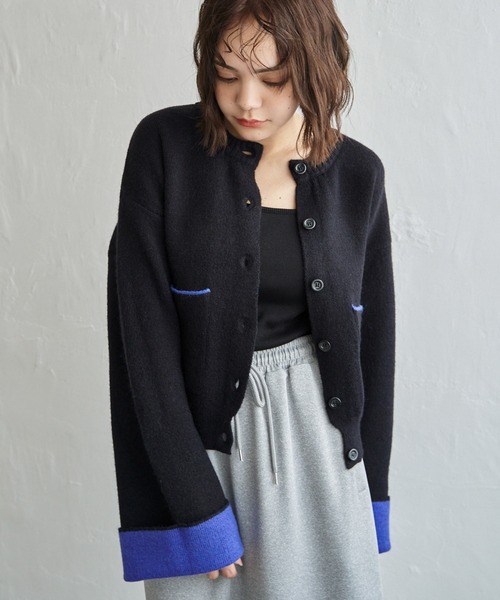 アルパカ　アルパカ　ブルゾン　カーディガン notch. カーディガン アルパカタッチバイカラーカーディガン