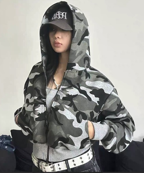 lulufa パーカー カモフラージュ 迷彩柄 ジップアップパーカー / 韓国