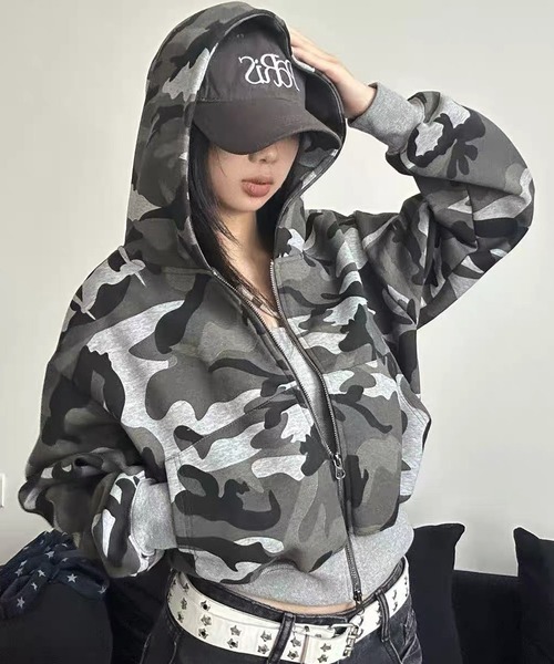 lulufa パーカー カモフラージュ 迷彩柄 ジップアップパーカー / 韓国