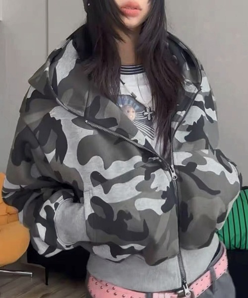 lulufa パーカー カモフラージュ 迷彩柄 ジップアップパーカー / 韓国