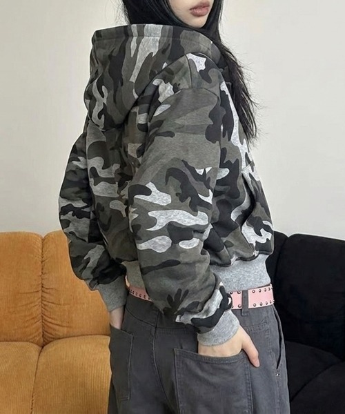 aeae 迷彩柄　フーディー　パーカー 韓国ブランド AEAE☆韓国☆人気☆WEB LOGO CROP HOOD ZIP UP 2色 迷彩 (AEAE