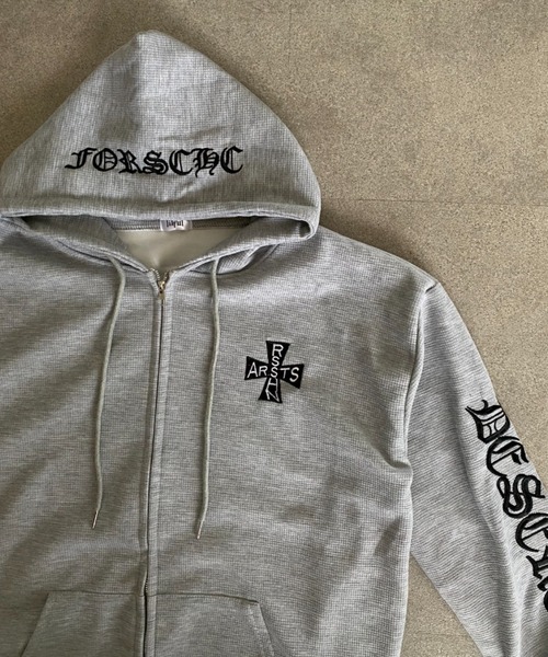 lilful パーカー 袖刺繍 ワッフルジップアップパーカー メンズ