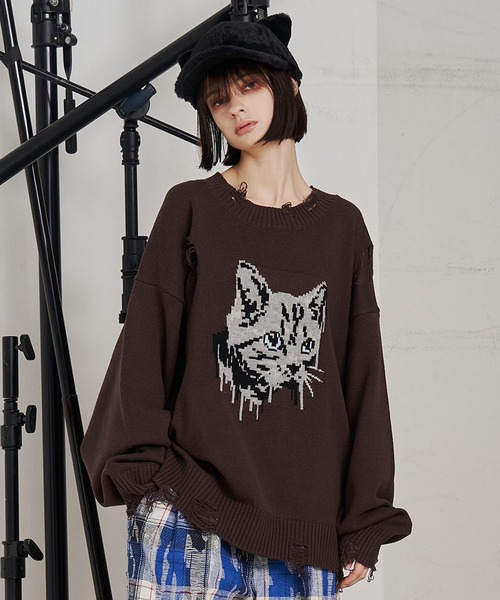 SeeSew セーター ニット 「UNISEX」CAT GRAFFITY KNIT/キャット