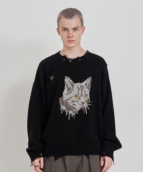 SeeSew セーター ニット 「UNISEX」CAT GRAFFITY KNIT/キャット
