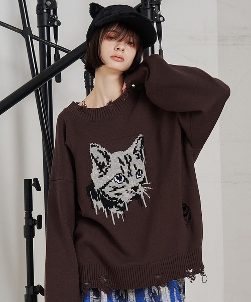SeeSew セーター ニット 「UNISEX」CAT GRAFFITY KNIT/キャット