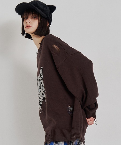 SeeSew セーター ニット 「UNISEX」CAT GRAFFITY KNIT/キャット 