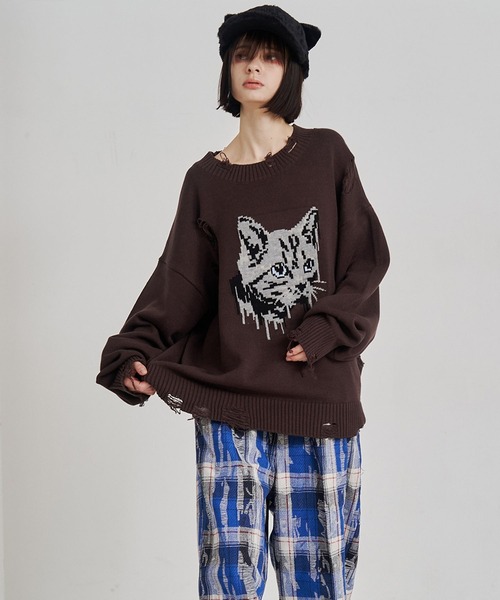 SeeSew セーター ニット 「UNISEX」CAT GRAFFITY KNIT/キャット