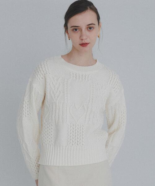 【早い者勝ち】CHANEL ホワイト ケーブルニットセーター 長袖 URBAN RESEARCH Sonny Label ニット セーター パッチワークハート