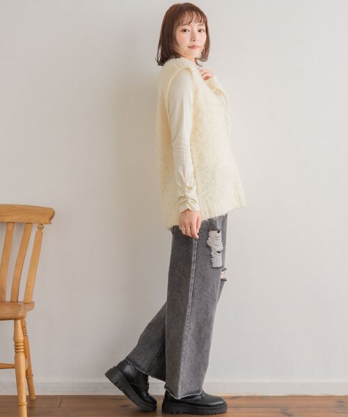 「RETRO GIRL」 ニットベスト - グレー レディース_画像5