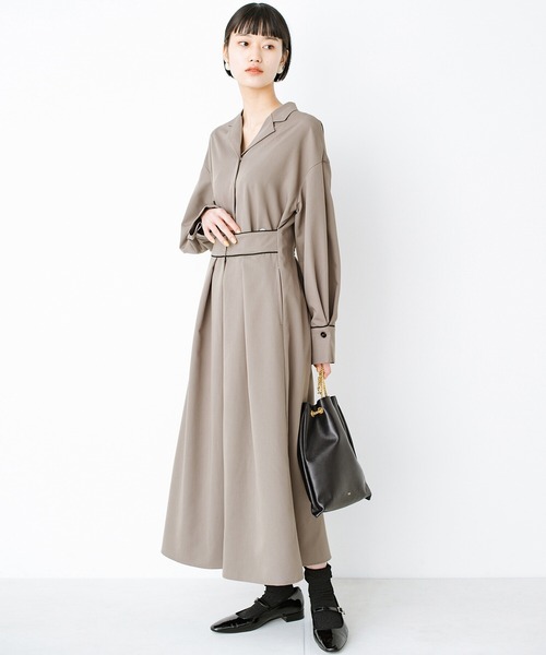「haco!」 長袖ワンピース MEDIUM グレイッシュベージュ レディース_画像3