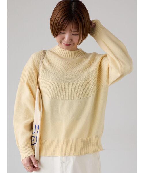 【HYEON】ヘヨン 求心編み ボンボンニット ボトルネック ウール混 ホワイト ラーベン編み ボトルネック ニット[品番：AZ000003901]｜andme