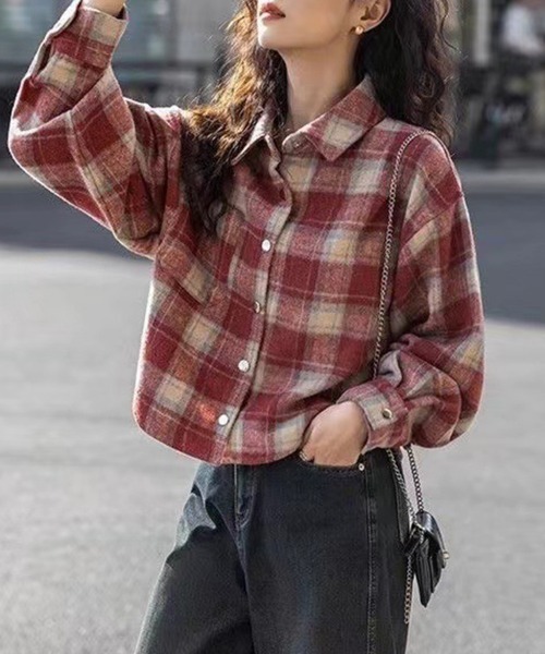Sally Lunn ブラウス シャツ ショート丈チェックネルシャツ レディース