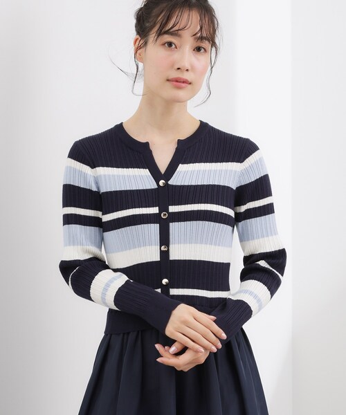 【即日発送】sheller マルチボーダーニットドッキングドレス　ワンピース grove（グローブ） ワンピース 一枚で装いが整う マルチボーダー
