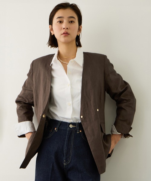 ROPE'（ロペ） ジャケット ノーカラージャケット リネンノーカラー