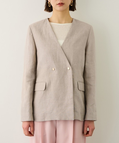motuさま 専用　リネン ノーカラージャケット ベージュ ROPE'（ロペ） ジャケット ノーカラージャケット リネンノーカラー
