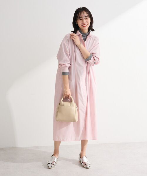 ヤッコマリカルド　春物　淡いピンクのビックシルエットシャツワンピース Green Parks（グリーンパークス） ワンピース イージーケア抜け衿