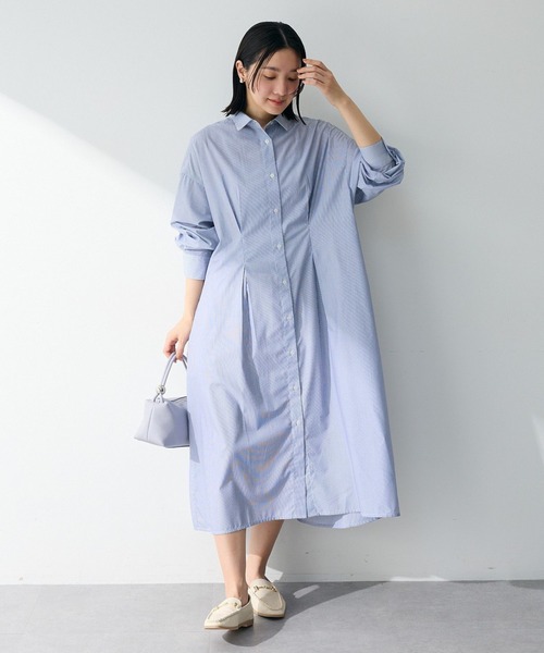 美品　エムズグレイシー　パフスリーブシャツワンピース　ウエストベルト　40/L Green Parks（グリーンパークス） ワンピース イージーケア抜け衿