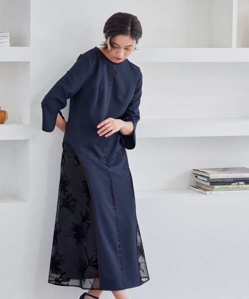 「Callarus」 7分袖ワンピース L ブラック レディース_画像4